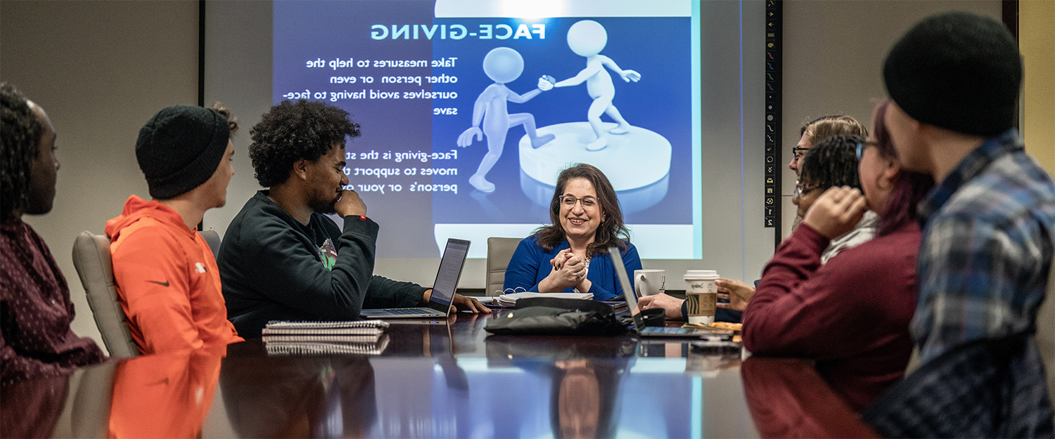 UA public relations class of students getting taught by one of our distinguished communication faculty members.